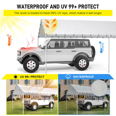 DWALE 10x20 carport cover waterproof and UV-protected for year-round vehicle protection.