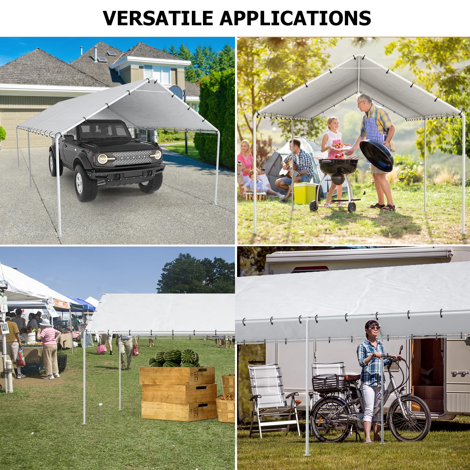 DWALE 10x20 carport cover weather coverage for patios, events and storage areas.