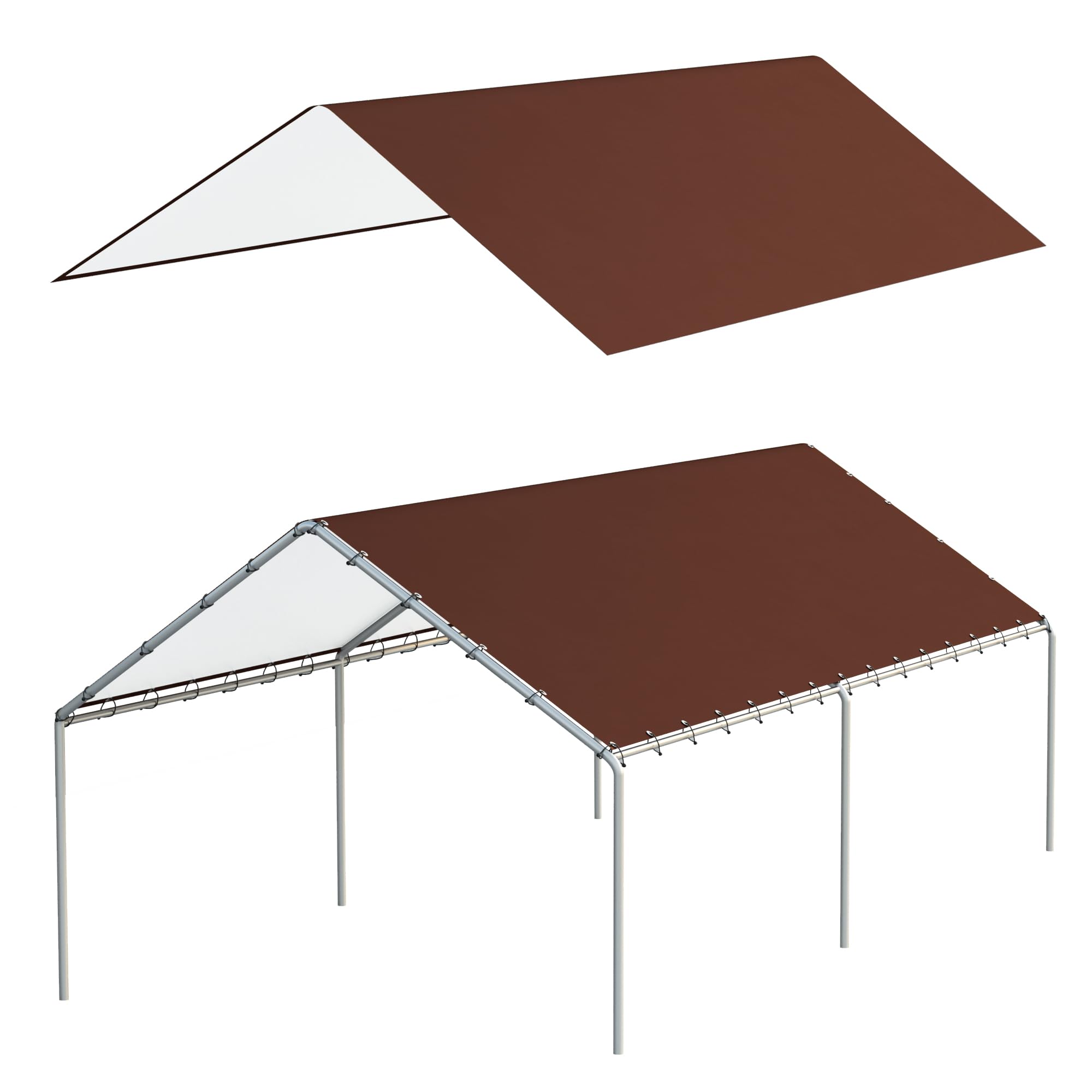 DWALE 10x20 carport cover in brown shielding vehicles from rain.
