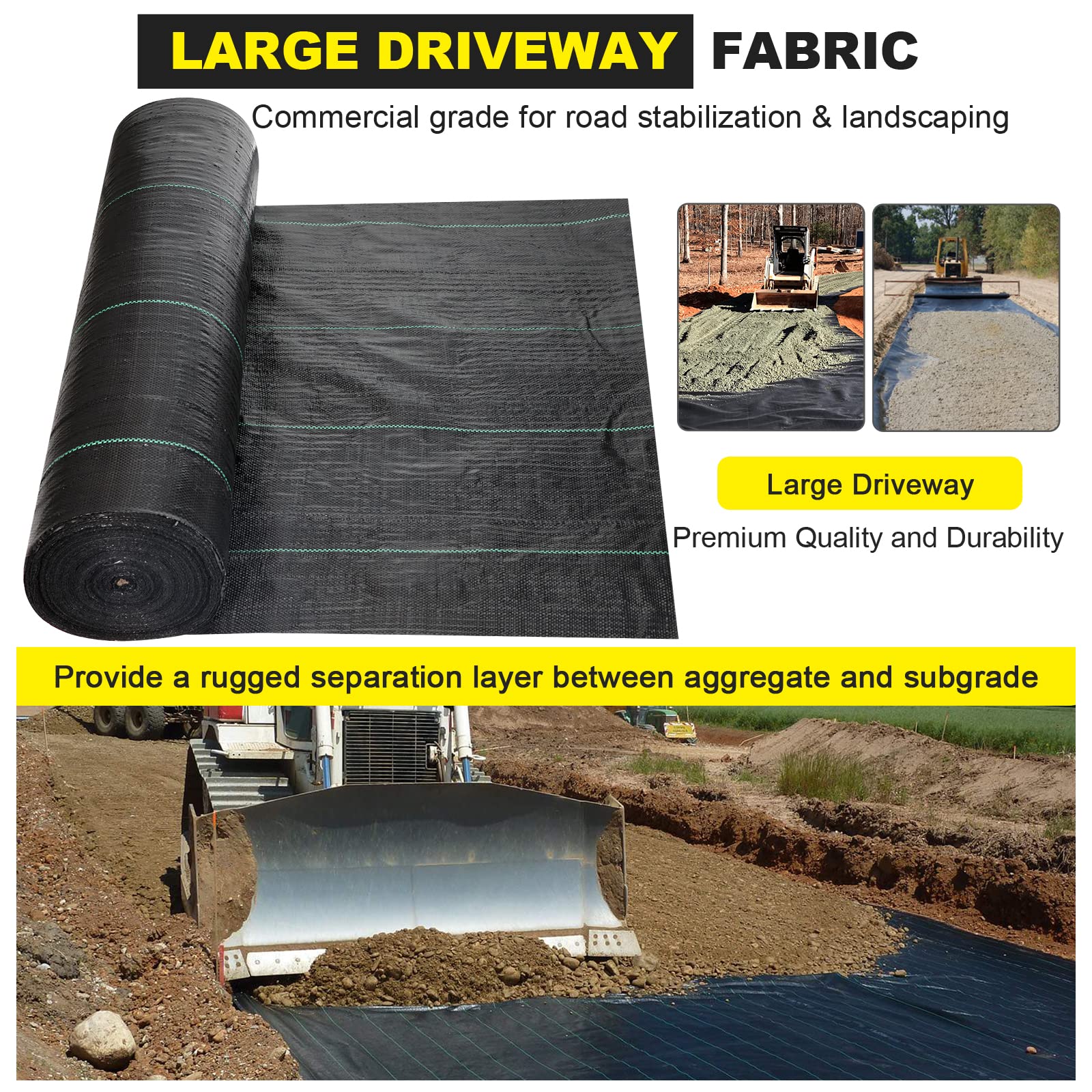 DWALE driveway fabric shows 800 lbs tensile strength for supporting gravel and heavy loads.