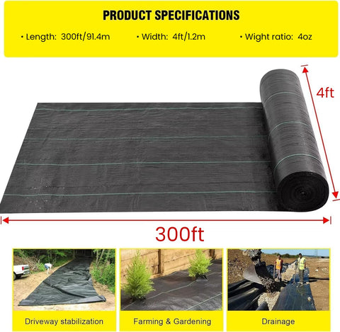 DWALE geotextile fabric 300ft roll in black supports large-scale landscaping projects.