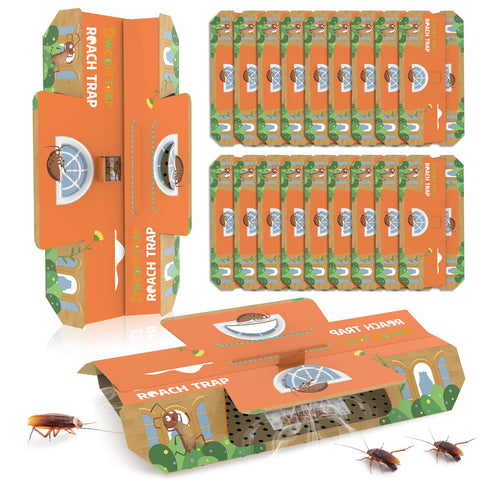 Dwcom Trap 18-pack roach traps with double buckle design for versatile corner placement.