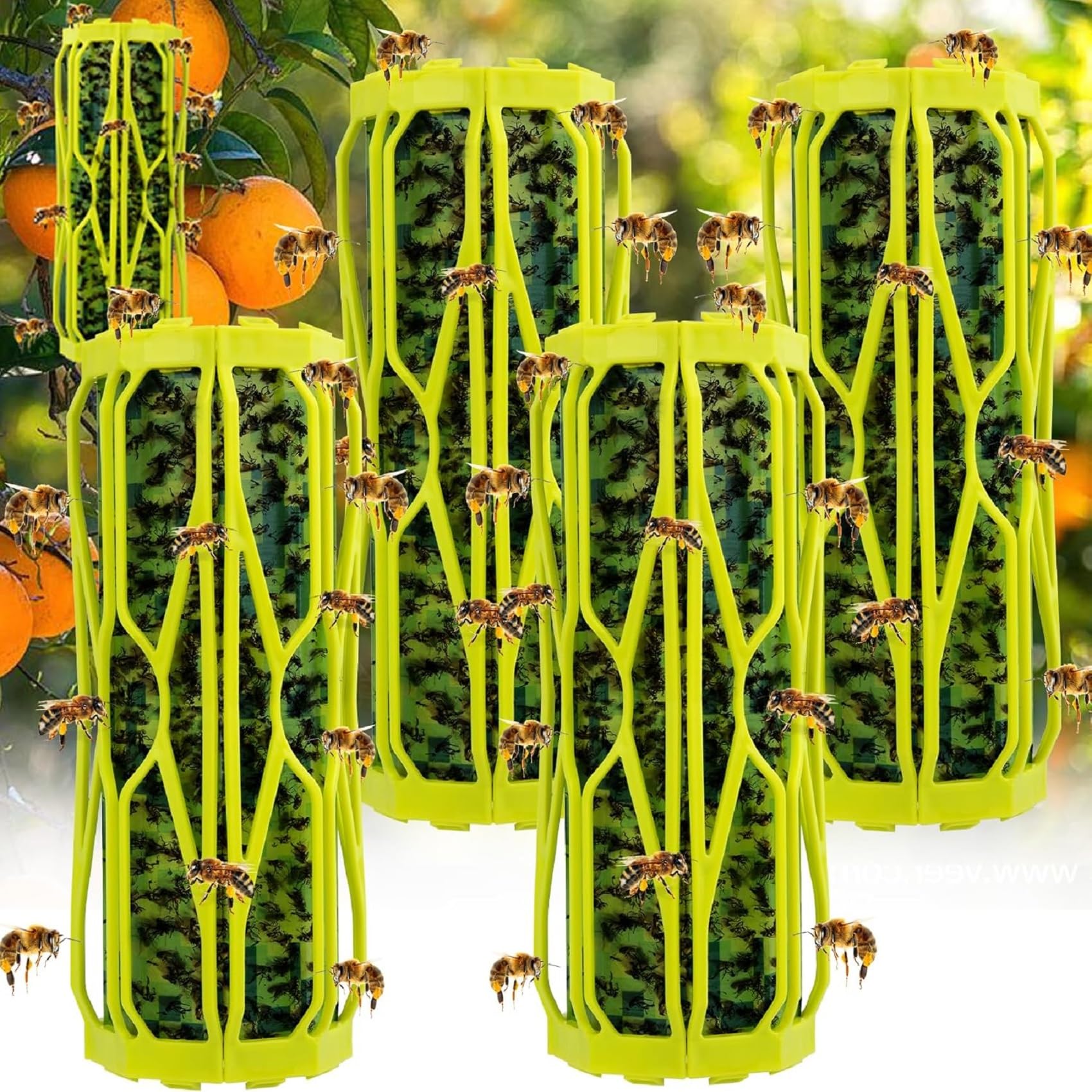 Dwcom Trap 4-Pack Ranch Fly Traps hung outdoors to protect patios from nuisance flies.