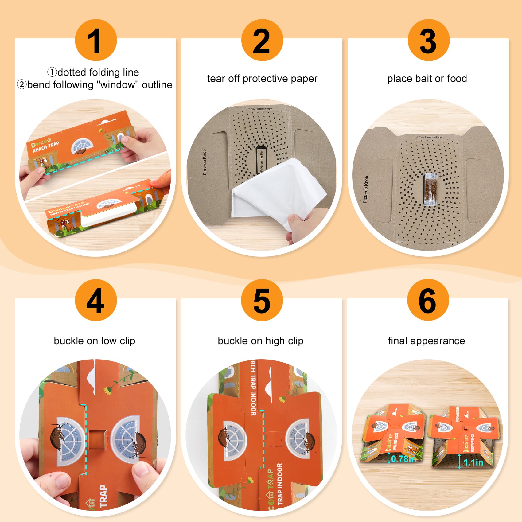 Dwcom Trap enhanced bait attracts roaches and vermin for efficient capture.