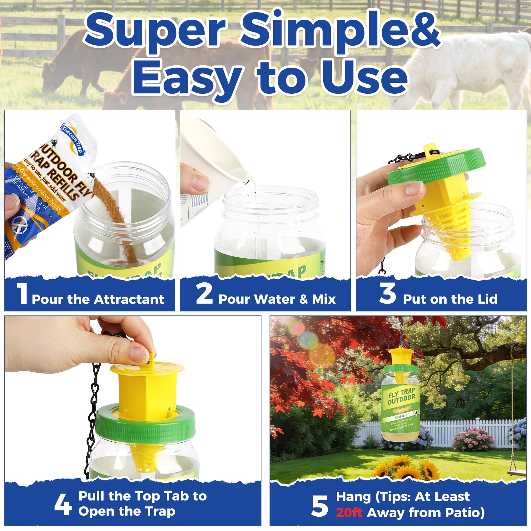 Dwcom Trap outdoor bait sachets displayed beside reusable traps for outdoor use