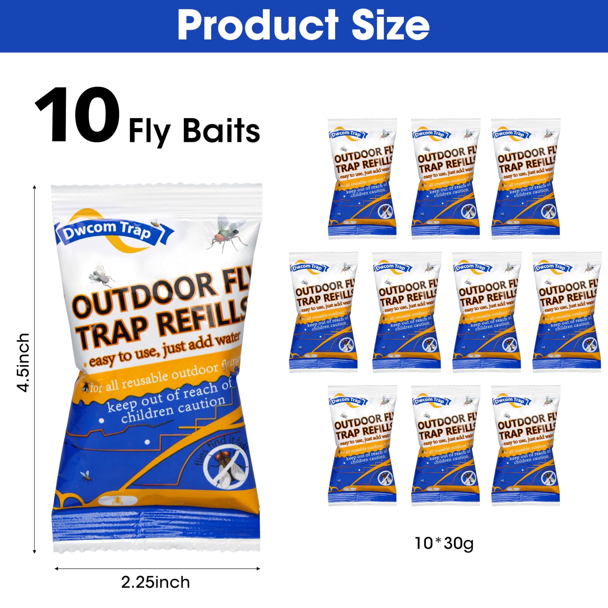 Dwcom Trap fly bait refill packaging highlights 1.06oz portions for easy tracking