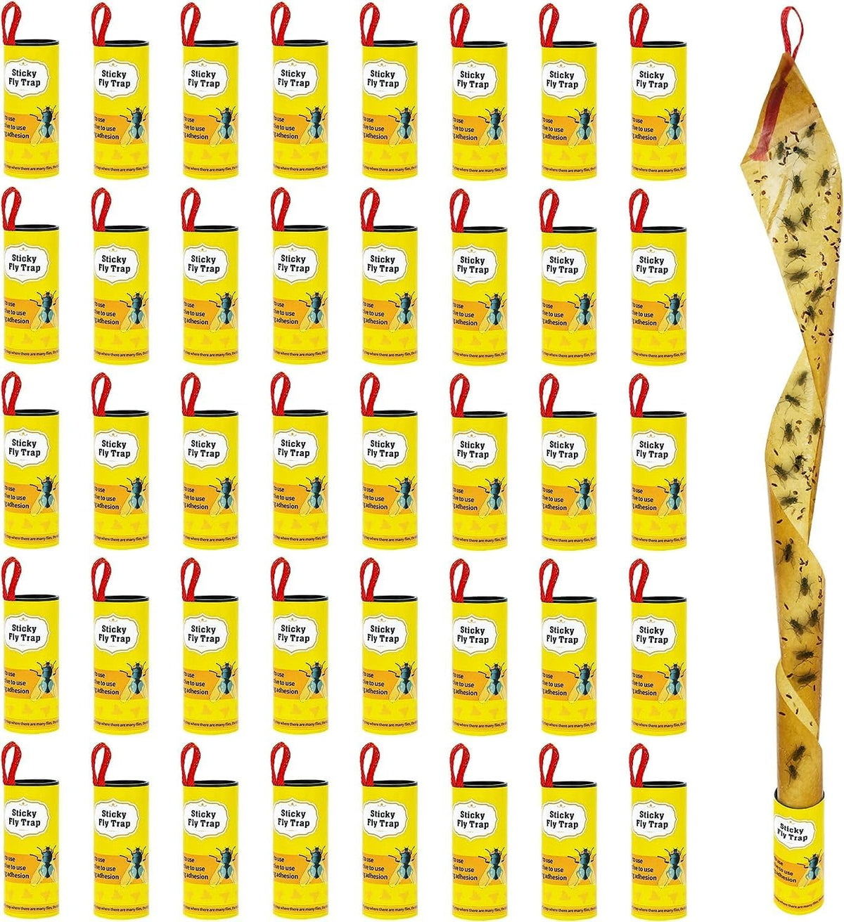 Dwcom Trap fly strips for indoor/outdoor use capture flies with strong glue.
