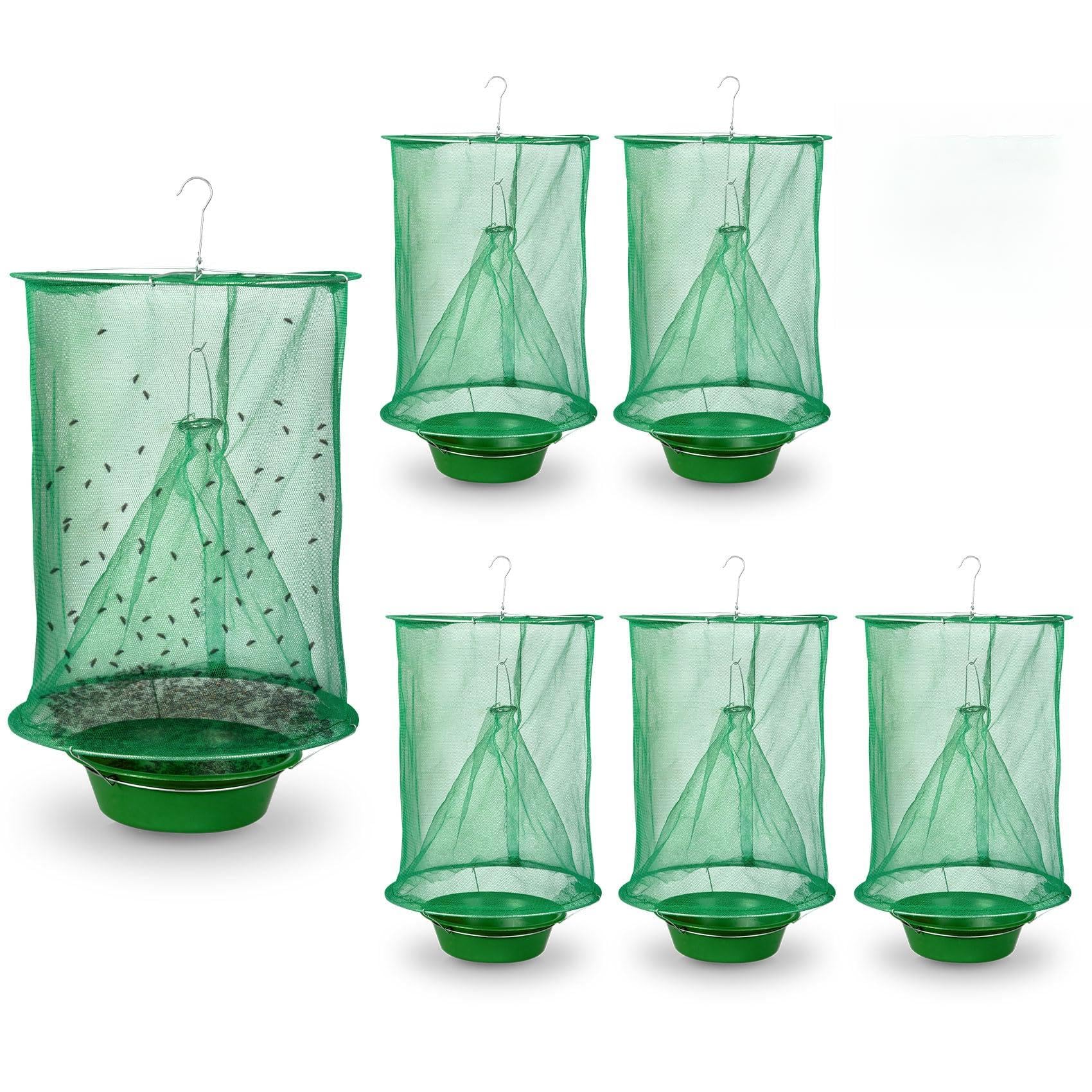 Dwcom Trap outdoor fly trap hanging in a yard to deter flies