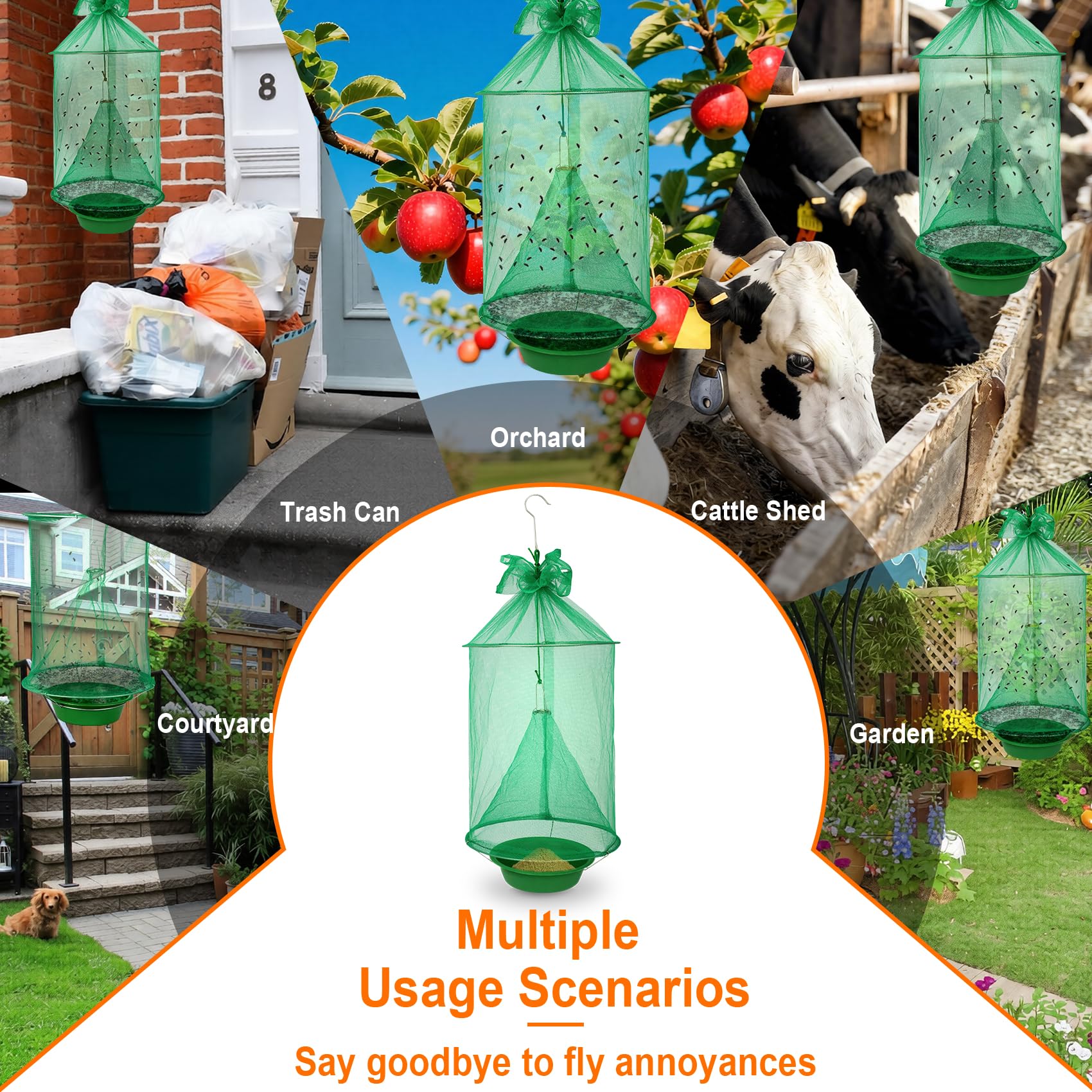 Dwcom Trap in garden setting highlights pet-safe fly control.