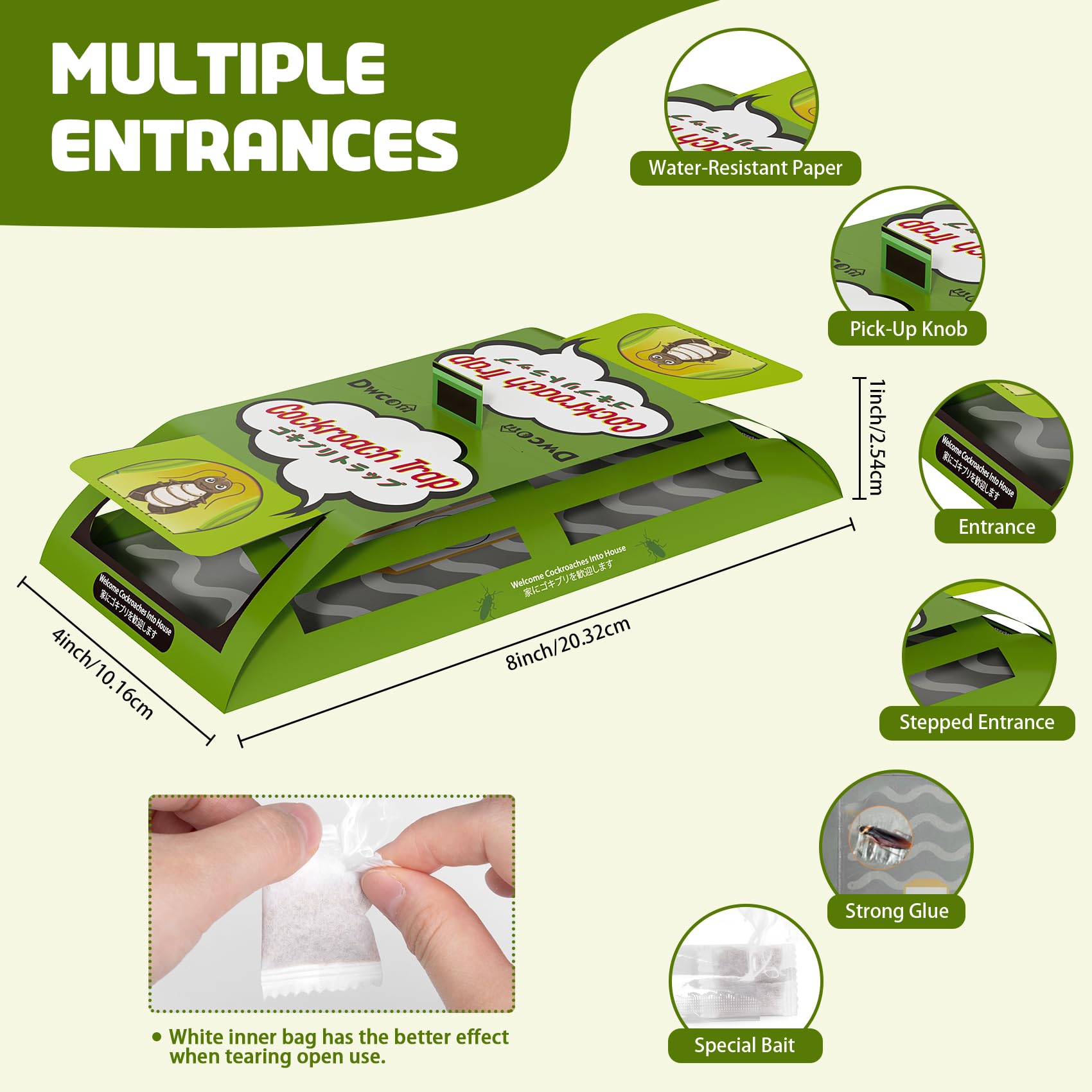 Dwcom Trap upgrade multi-entry design captures roaches from multiple directions