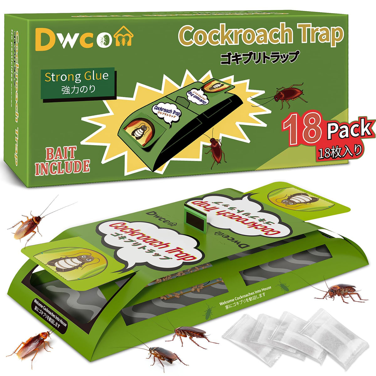 Dwcom Trap 18-pack packaging showcases a safe, mess-free home solution