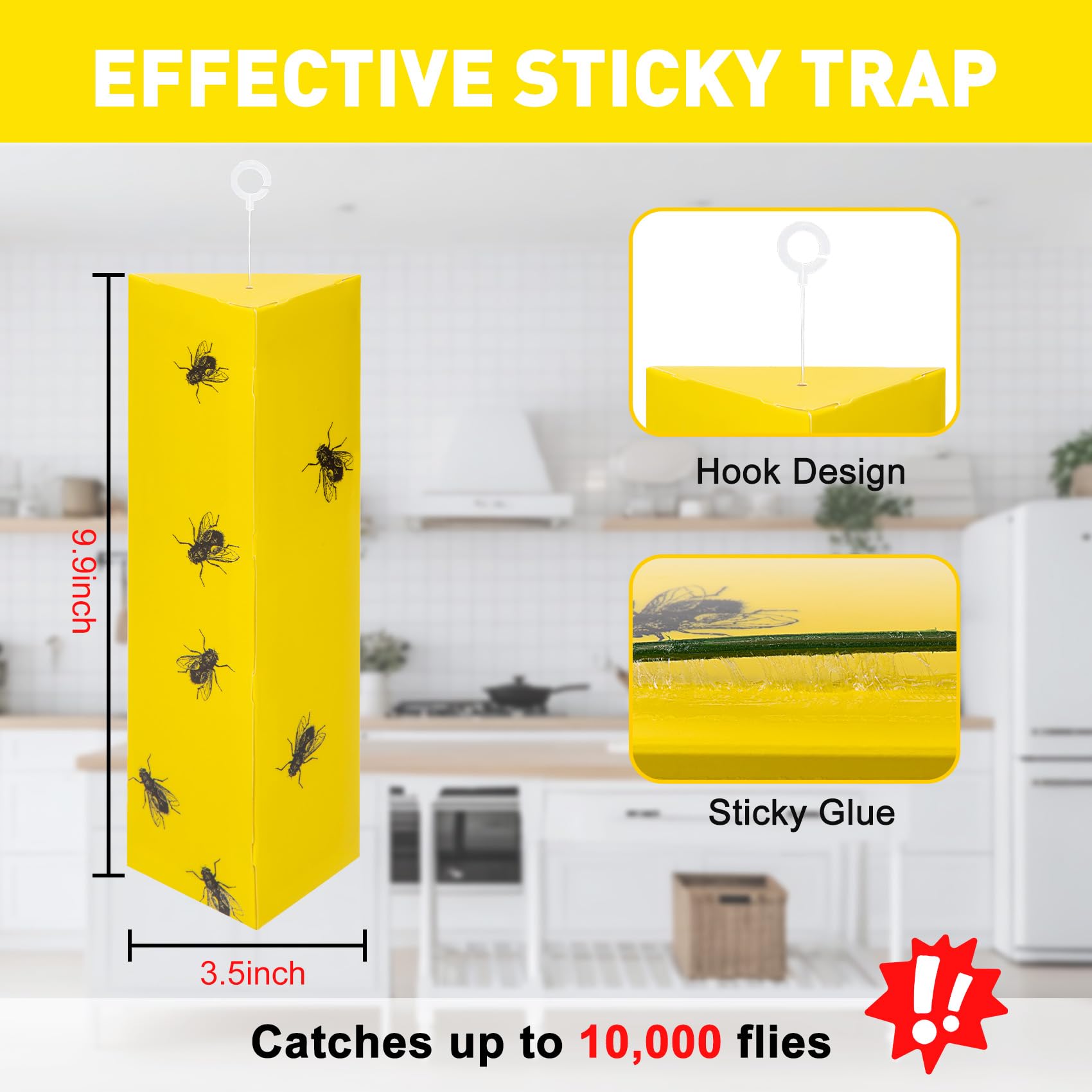 Dwcom Trap sticky fly trap hung vertically in kitchens or patios.