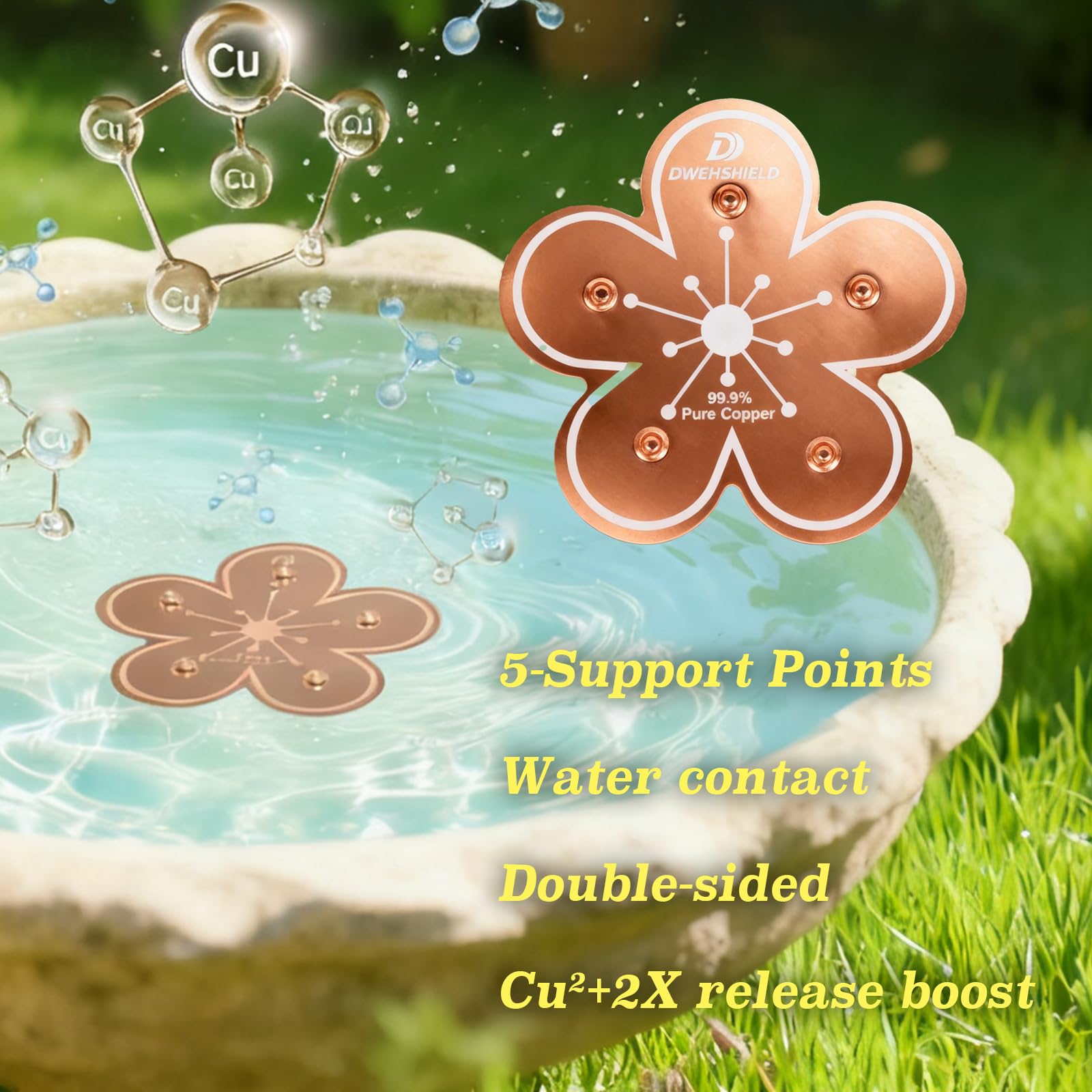 DWEHSHIELD all-season copper disk maintains water quality through weather.