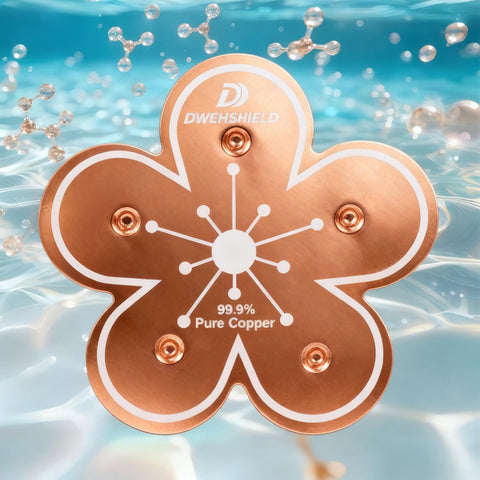 DWEHSHIELD bird bath copper disk, top view, enhancing outdoor water cleanliness.
