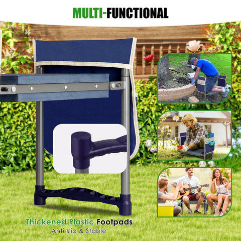 DwelSpire garden stool with attached tool bags for handy access.