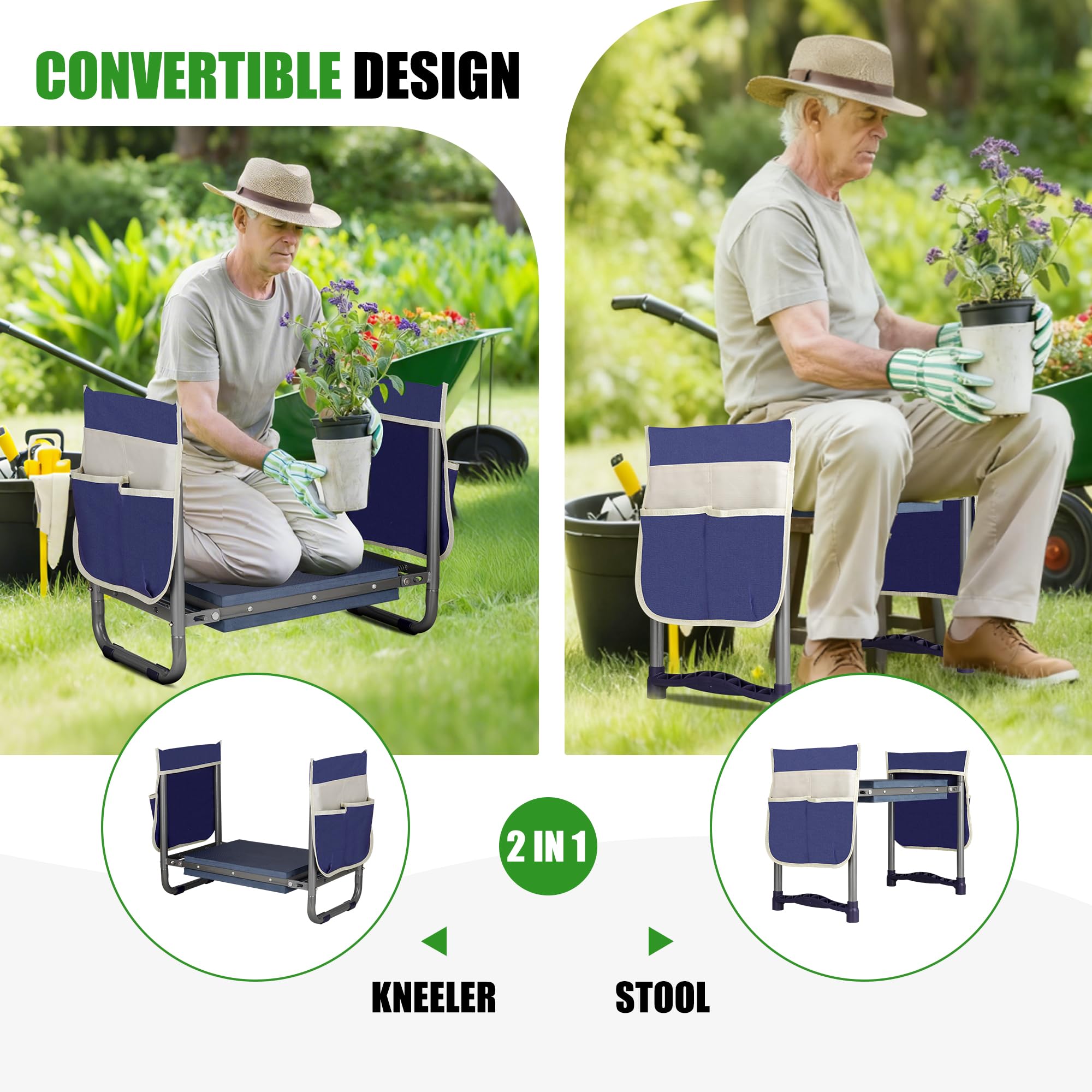 DwelSpire gray garden kneeler blends with outdoor decor.