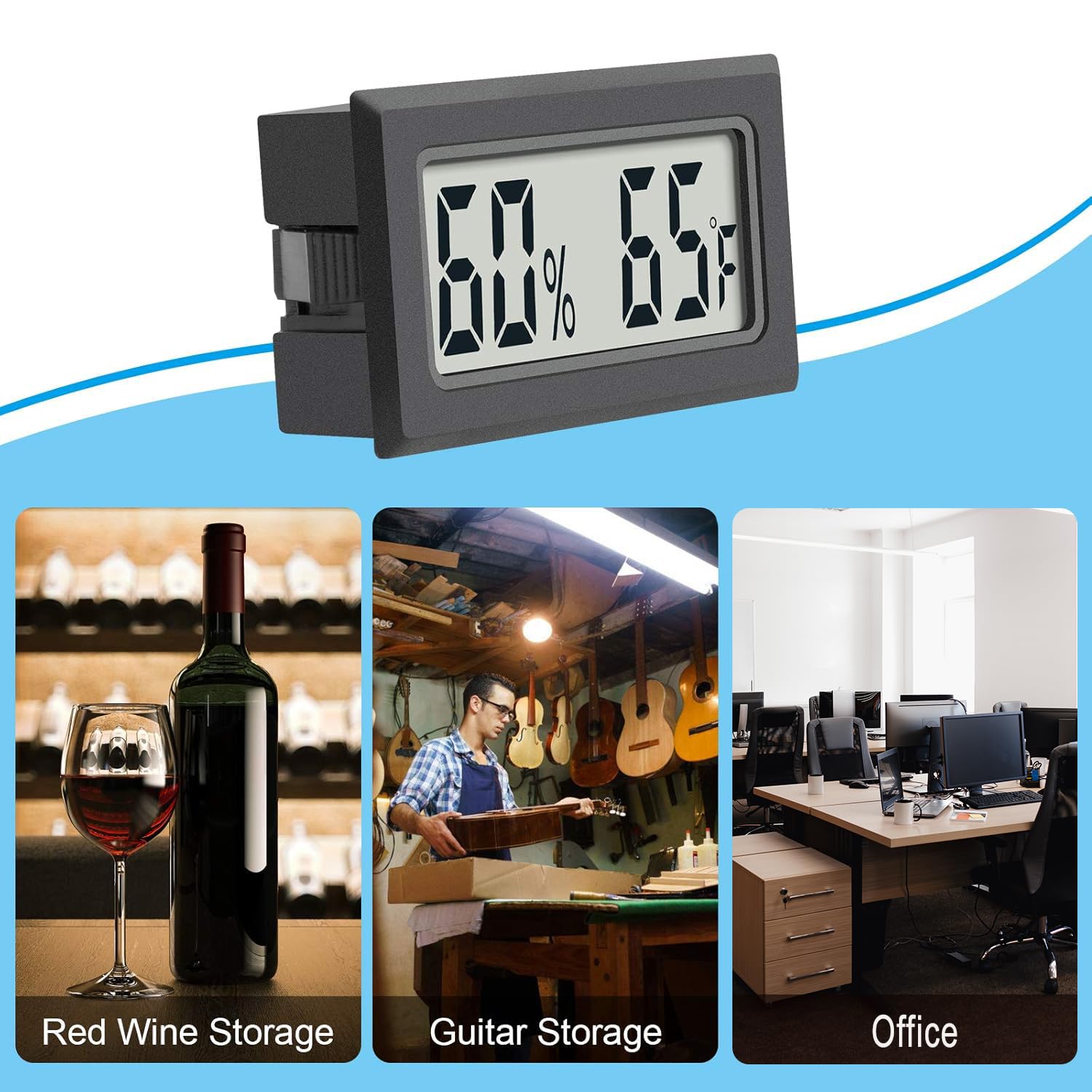 Indoor thermometer hygrometer with built-in probe for versatile spot placement.