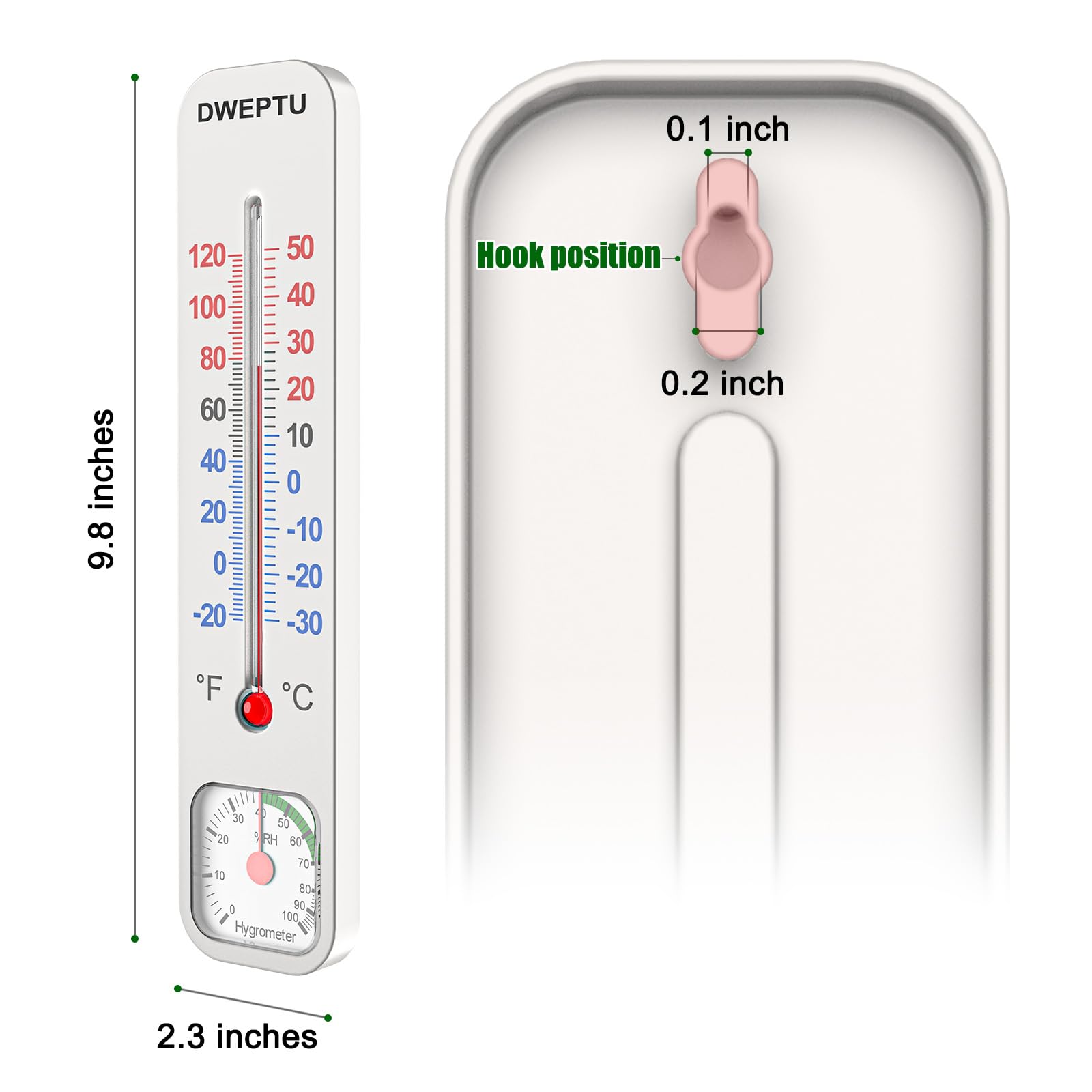 DWEPTU mechanical thermometer-hygrometer for patios shows temperature and humidity at a glance.