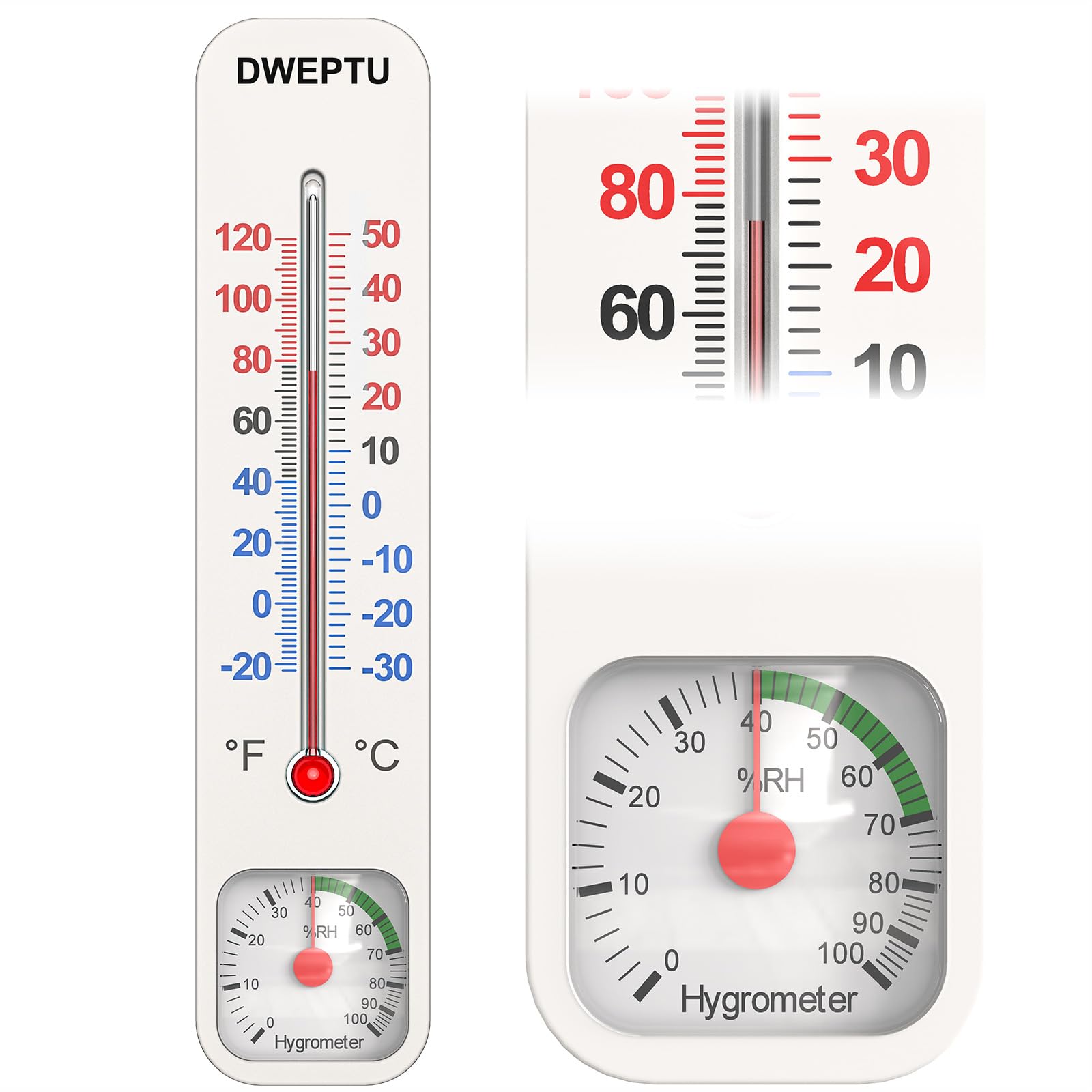 DWEPTU outdoor-indoor thermometer-hygrometer with clear dial for accurate climate checks.