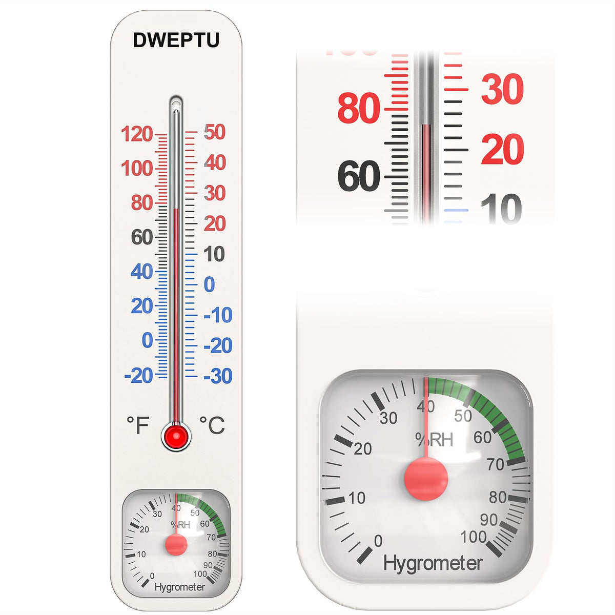 DWEPTU outdoor-indoor thermometer-hygrometer with clear dial for accurate climate checks.