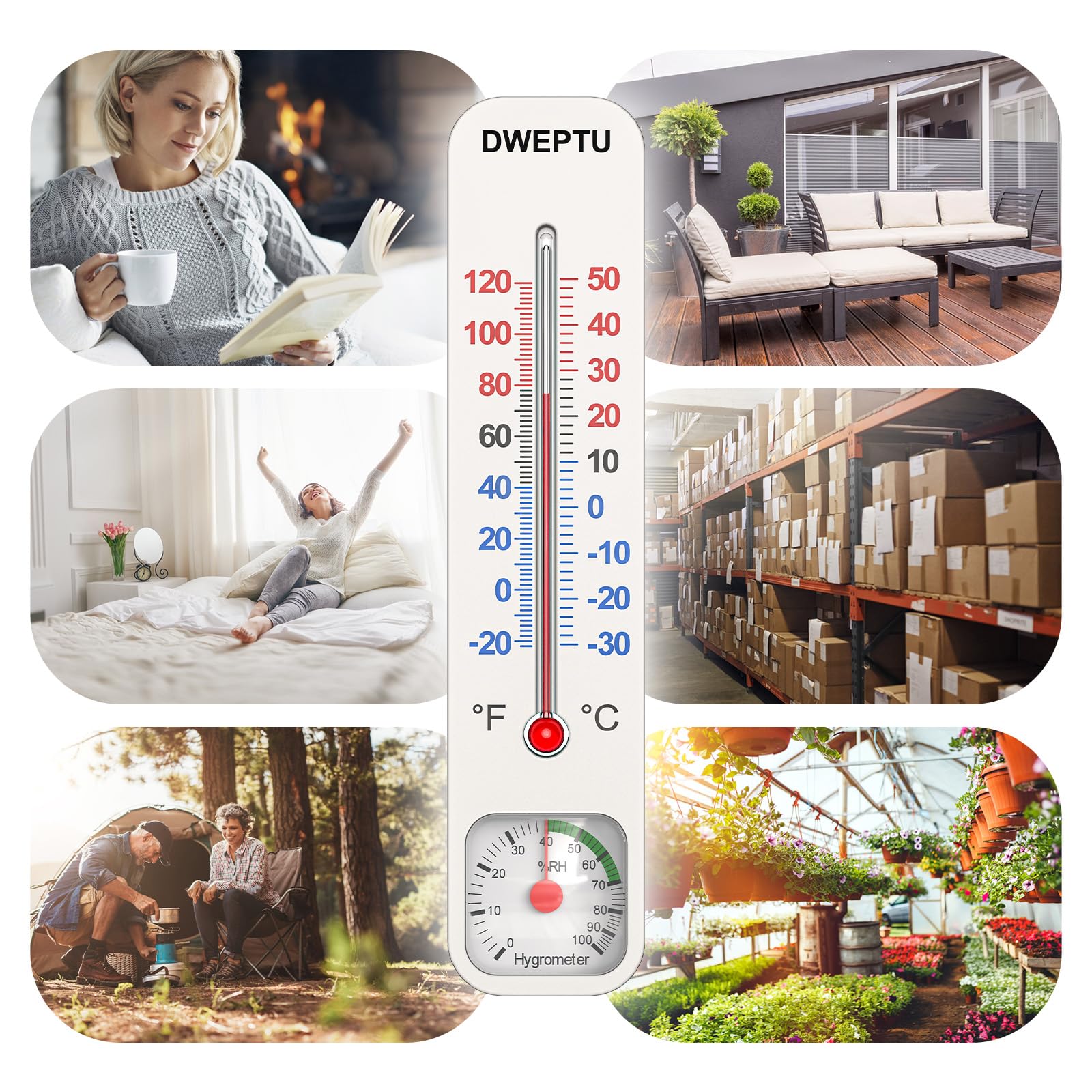 DWEPTU dual-readout thermometer-hygrometer displaying both scales clearly.