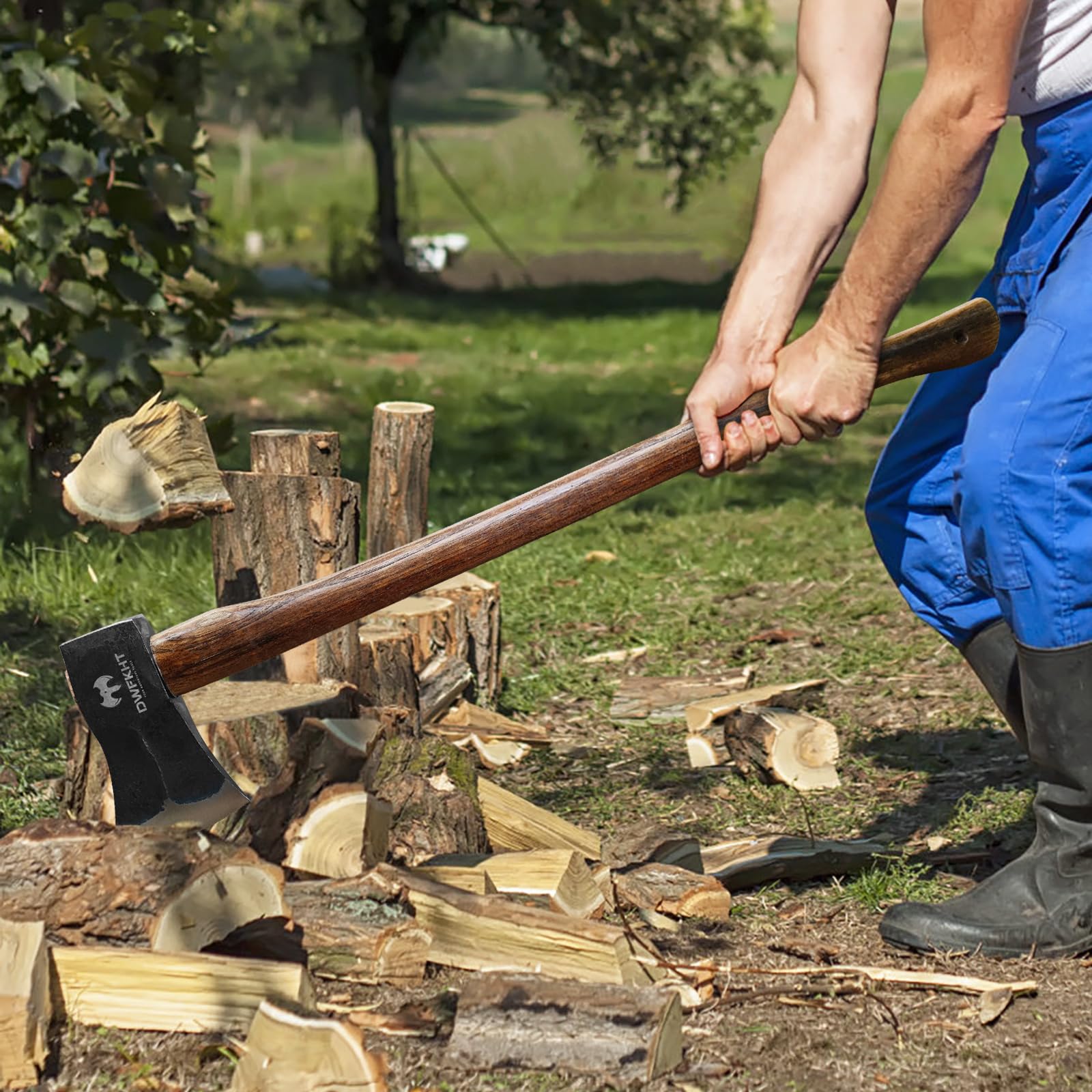 DWFKHT splitting axe in action splitting wood for firewood