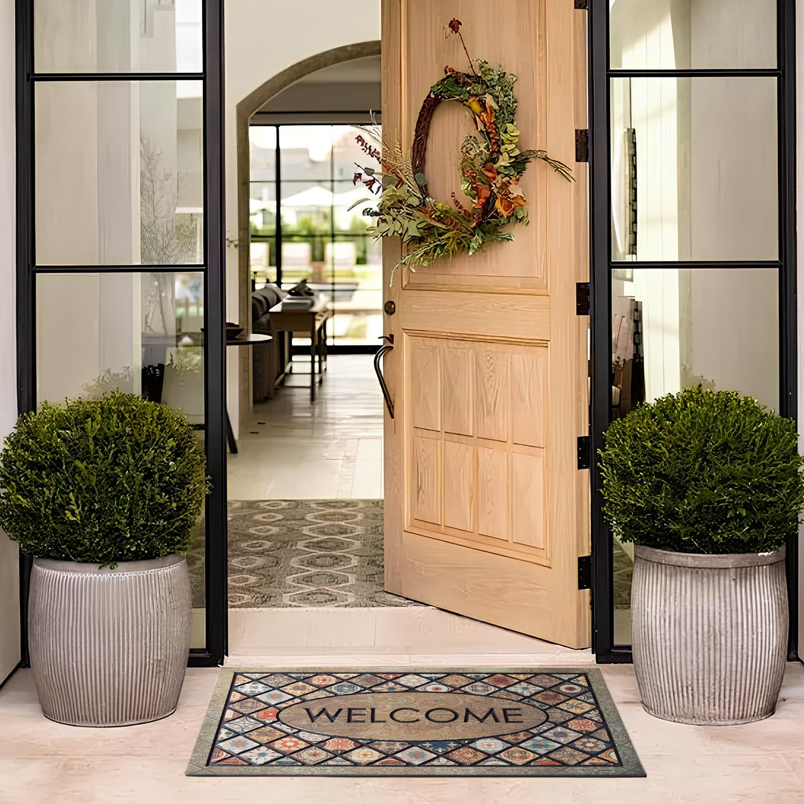 DWKKX entrance mat with flocked surface traps dirt and moisture at the door