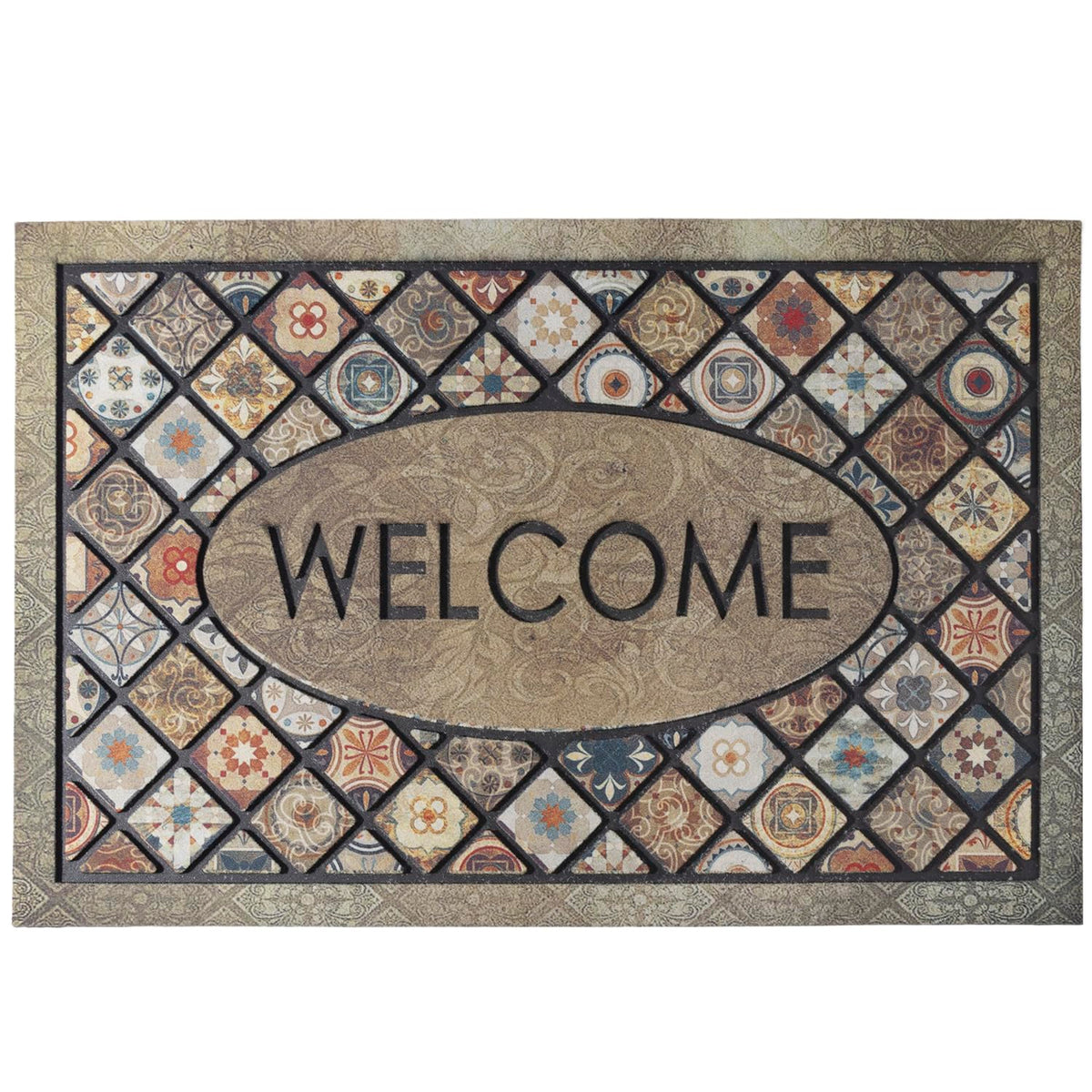 DWKKX welcome door mat 24x36 close-up of rubber texture with non-slip backing