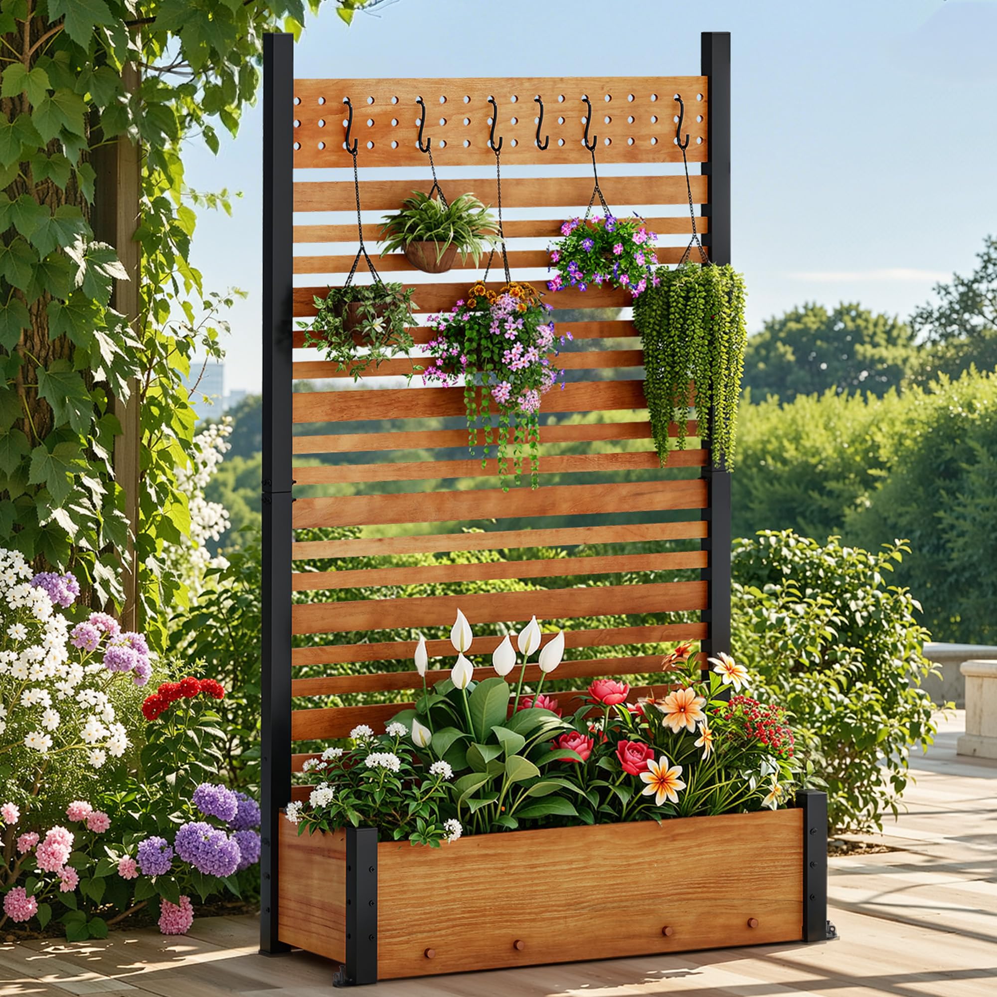DWVO 72-inch outdoor privacy fence with planter box enhances backyard seclusion