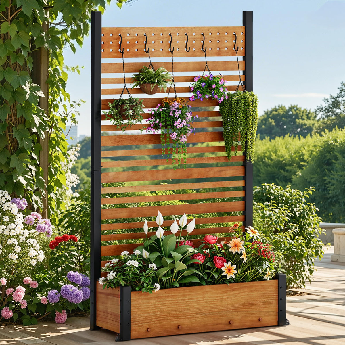 DWVO 72-inch outdoor privacy fence with planter box enhances backyard seclusion