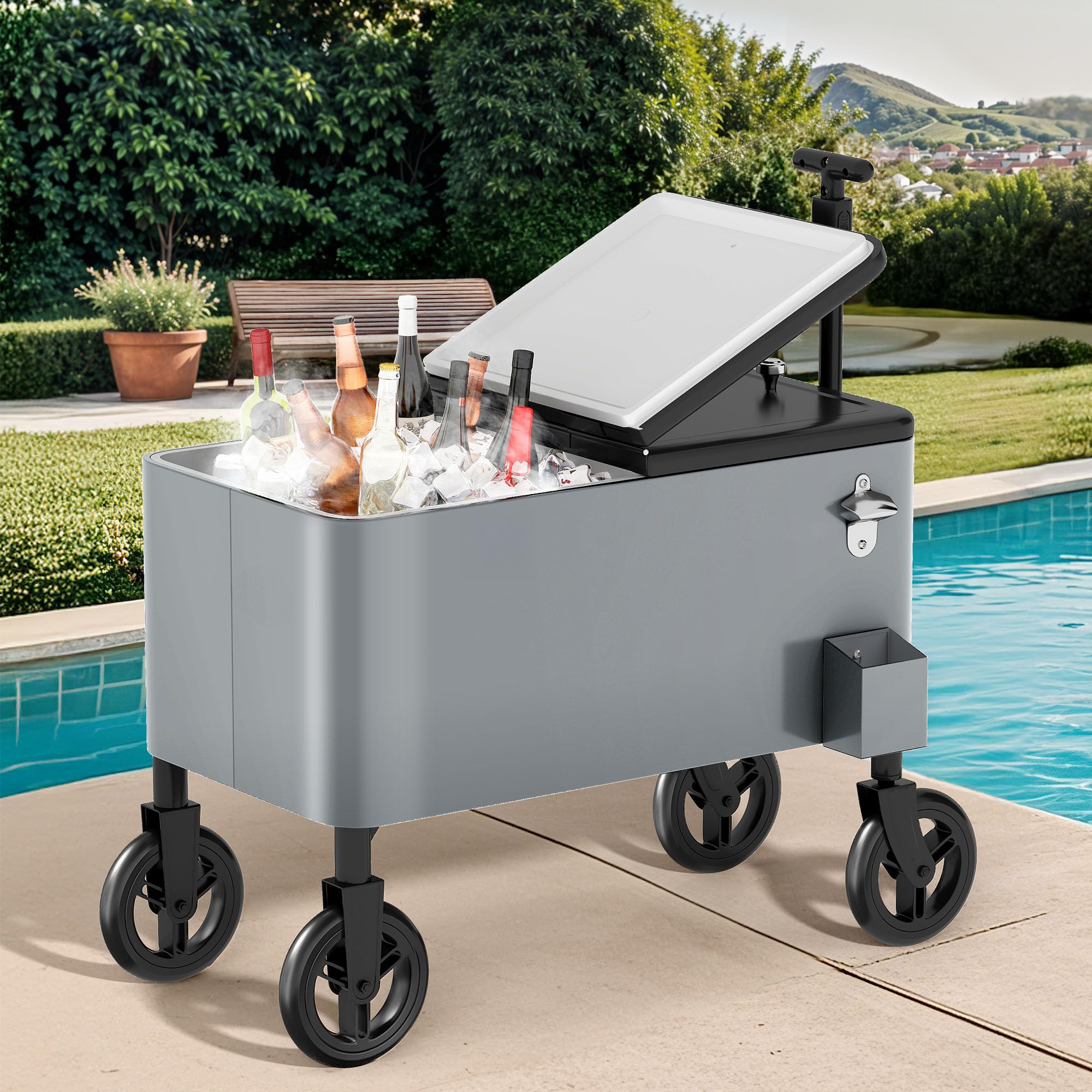 DWVO 80-quart wagon at the beach offers ample beverage storage for sunny picnics