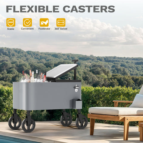 DWVO beverage cooler cart with long handle eases transport across patios and decks