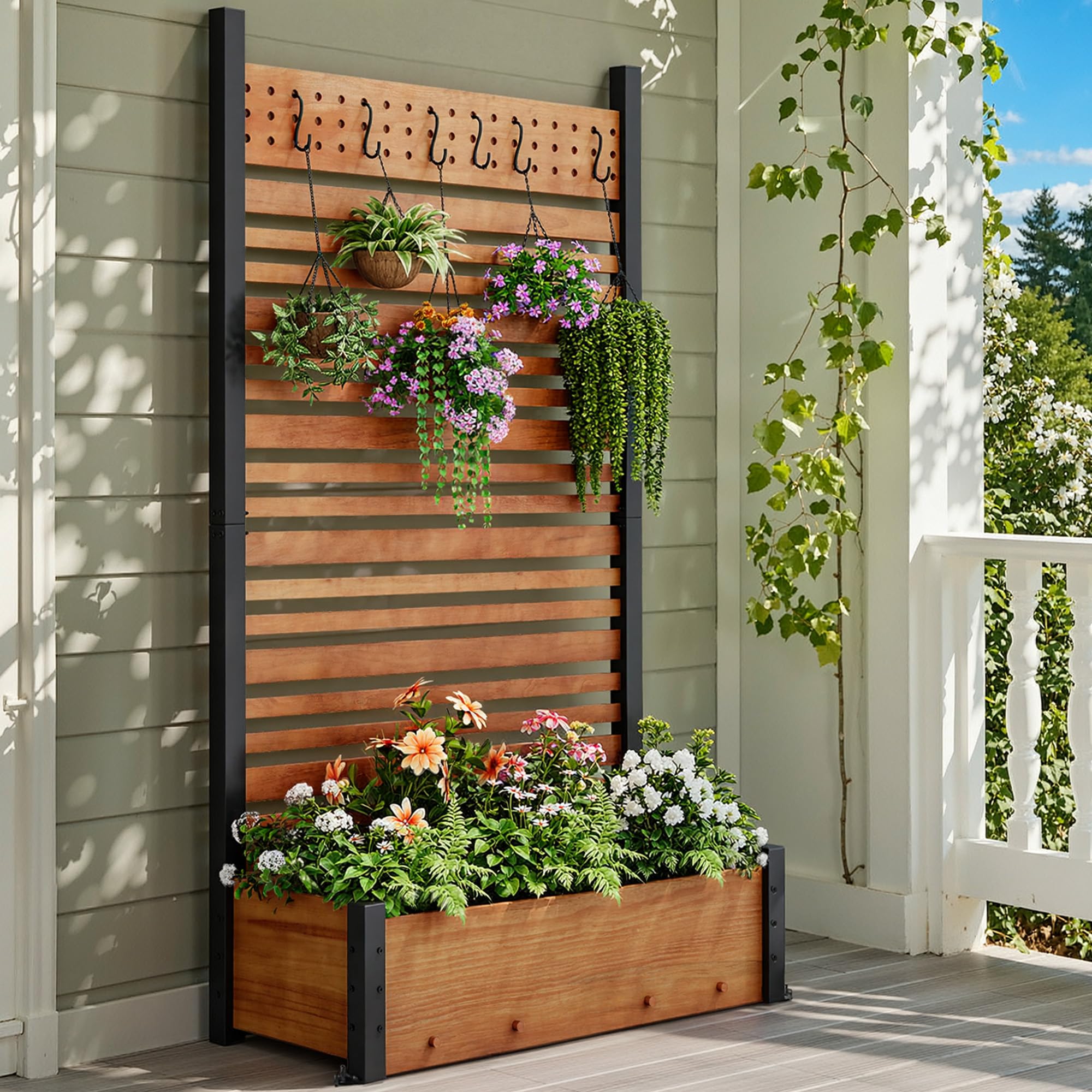 DWVO privacy panel with perforated top and hooks for greenery