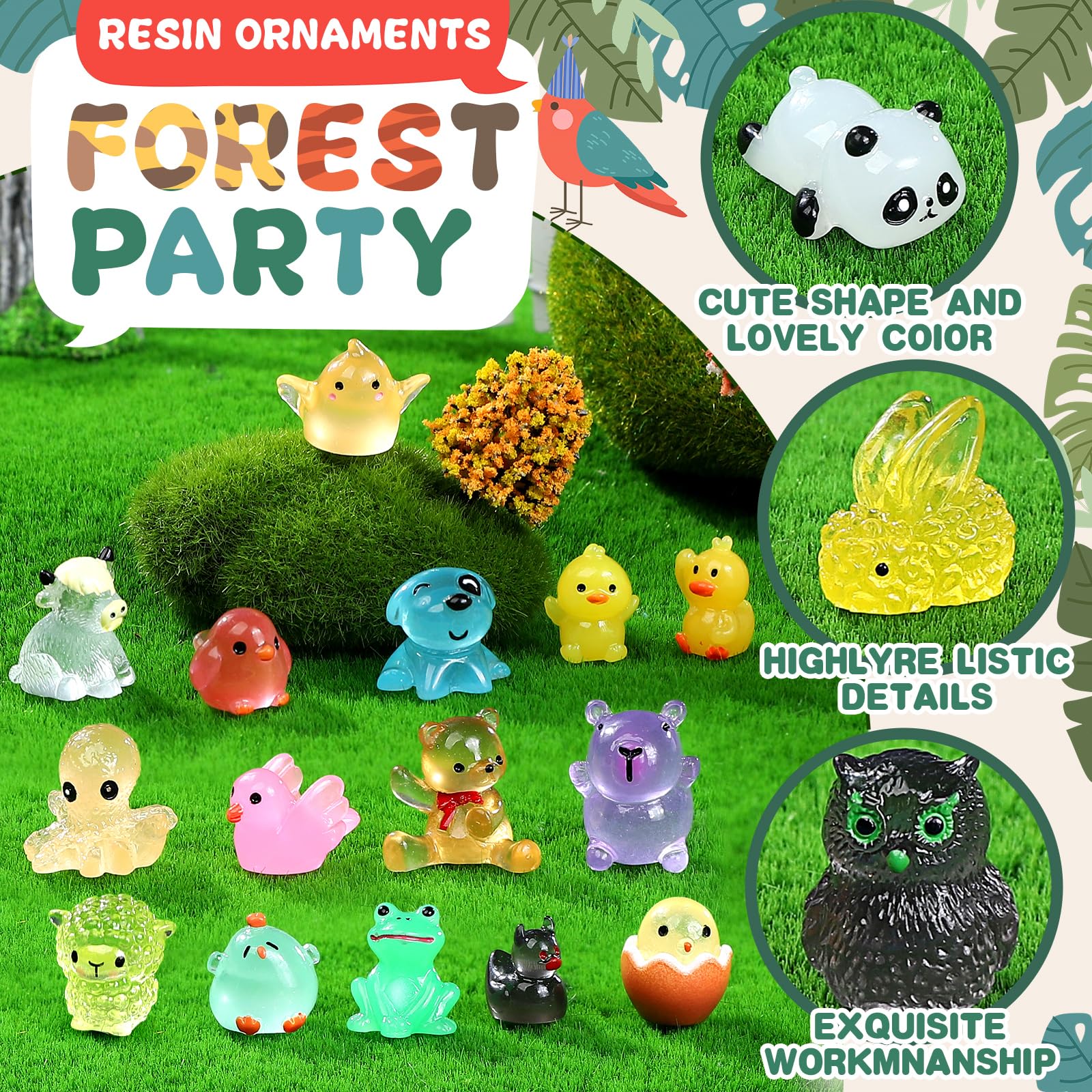 DWWPOO glow mini frog resin figure for aquariums and garden accents.
