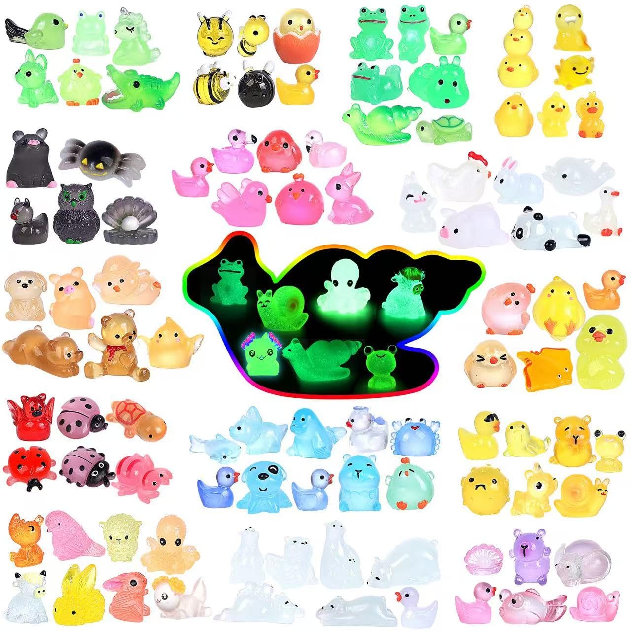 DWWPOO glow mini rabbit resin figure for fairy garden decor and play.
