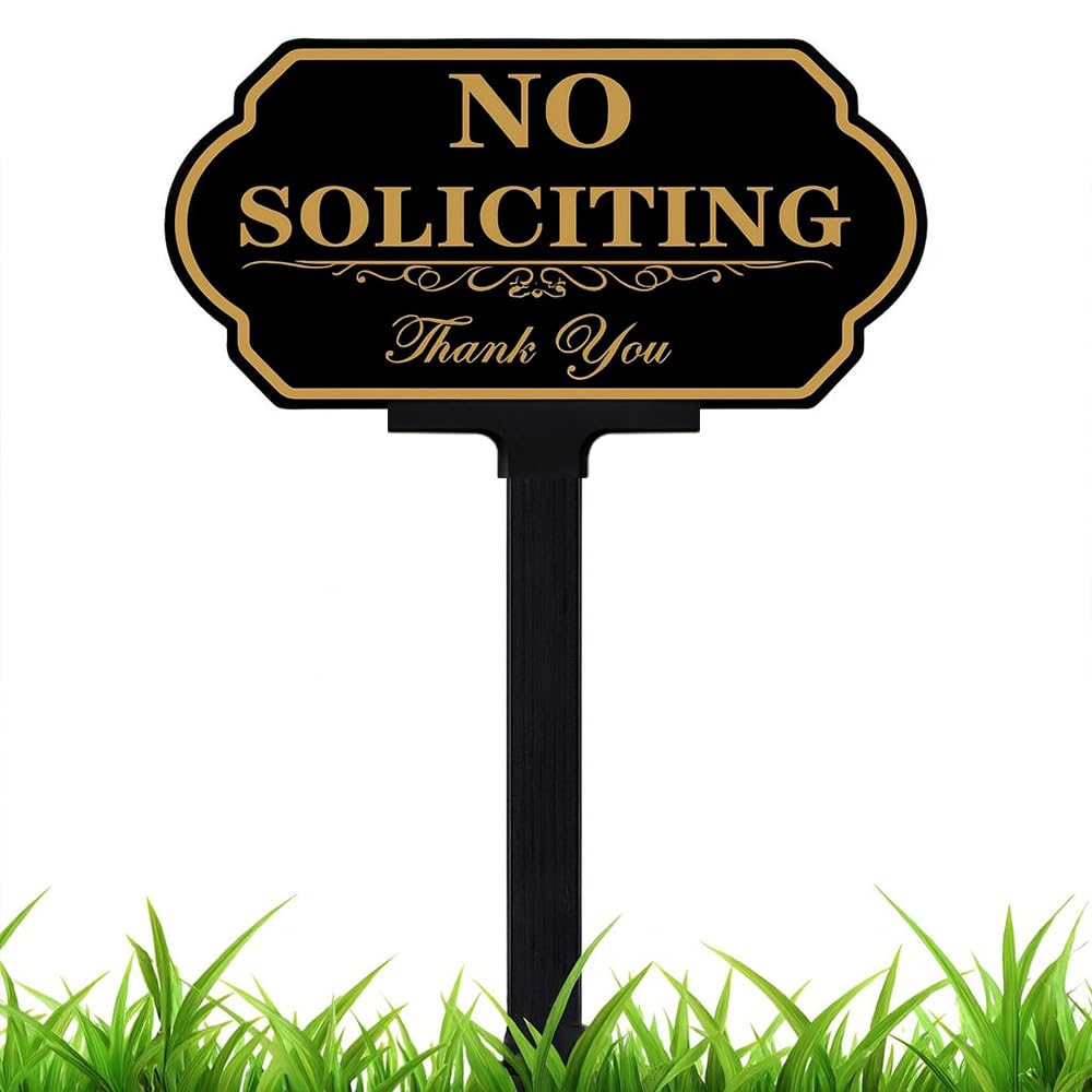 DXSIGN no-soliciting front door sign 14x7 inches for polite boundary setting.