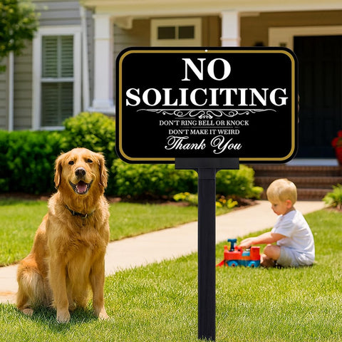 DXSIGN No Soliciting sign with foldable stake installation for quick setup.