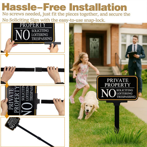 DXSIGN no soliciting sign stake assembly for easy outdoor setup.