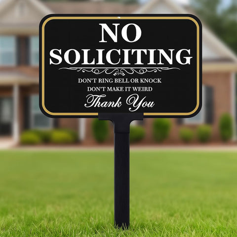 DXSIGN No Soliciting sign with stake front view for curb visibility.