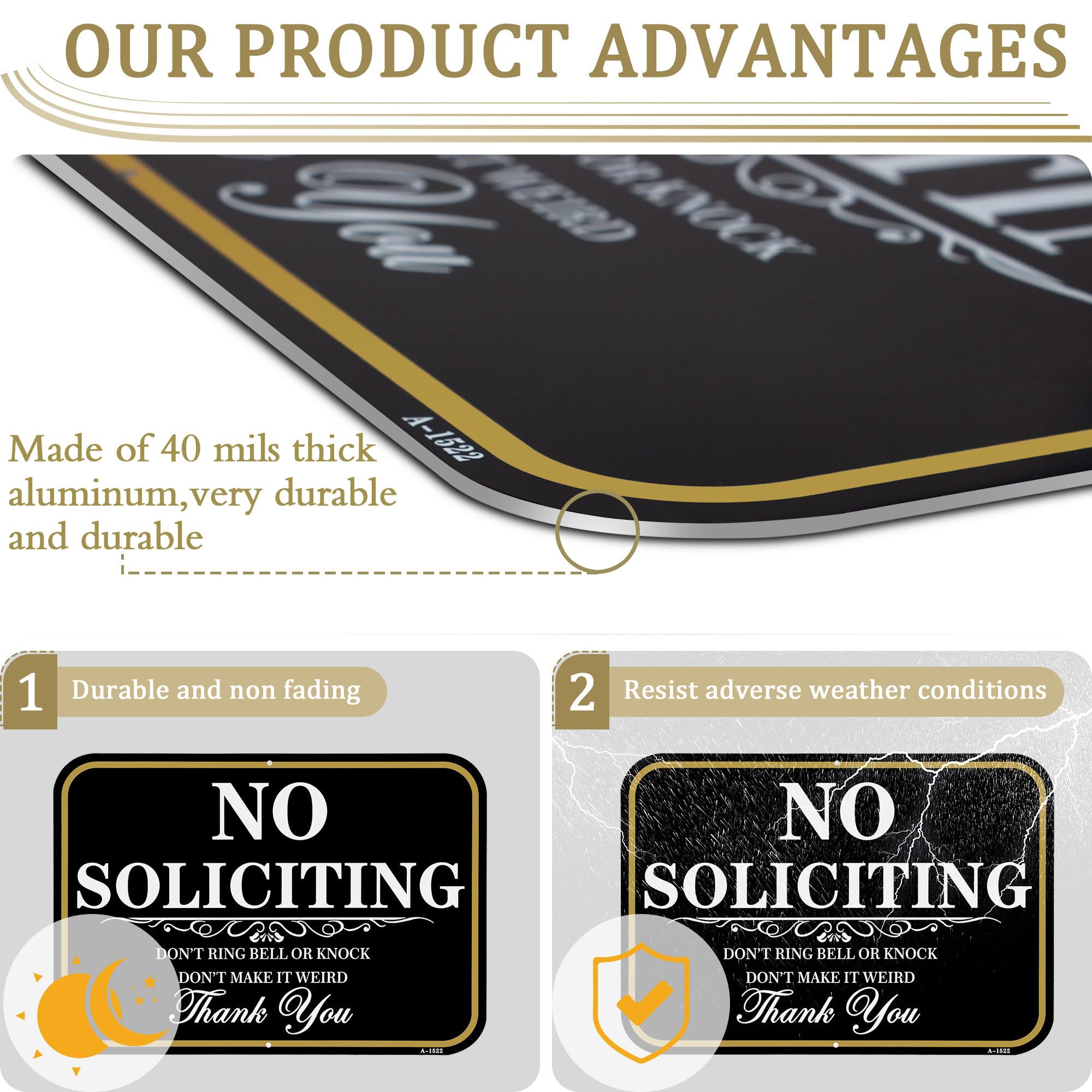 DXSIGN No Soliciting sign with UV ink on aluminum plate for durability.