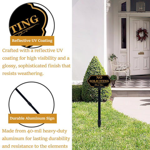 DXSIGN No Soliciting stake-installation demonstrates screw-free setup up to 36 inches.