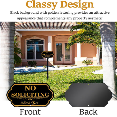 DXSIGN No Soliciting with reflective UV coating for day and night visibility.
