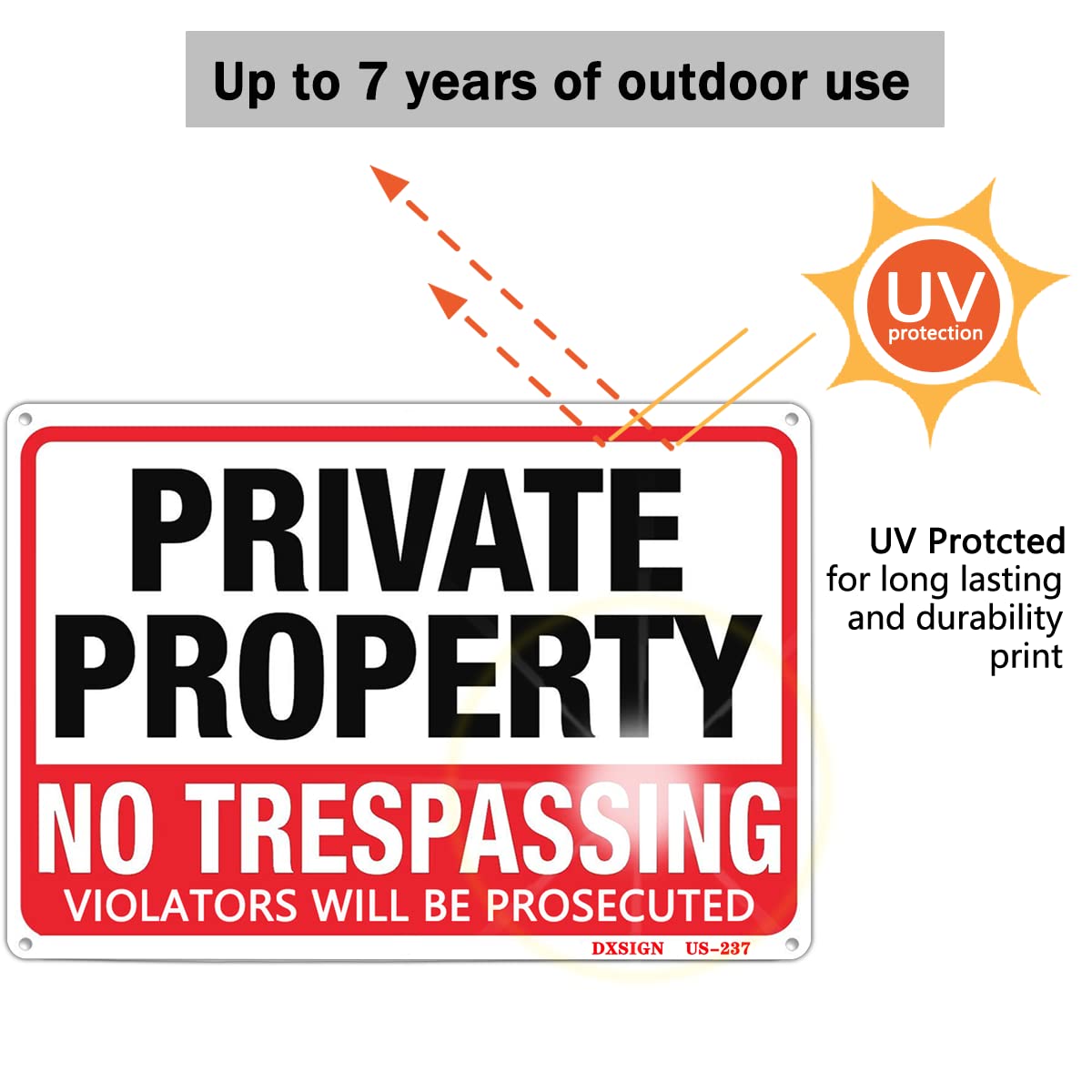 DXSIGN no trespassing sign with graffiti-cleanable surface for easy maintenance