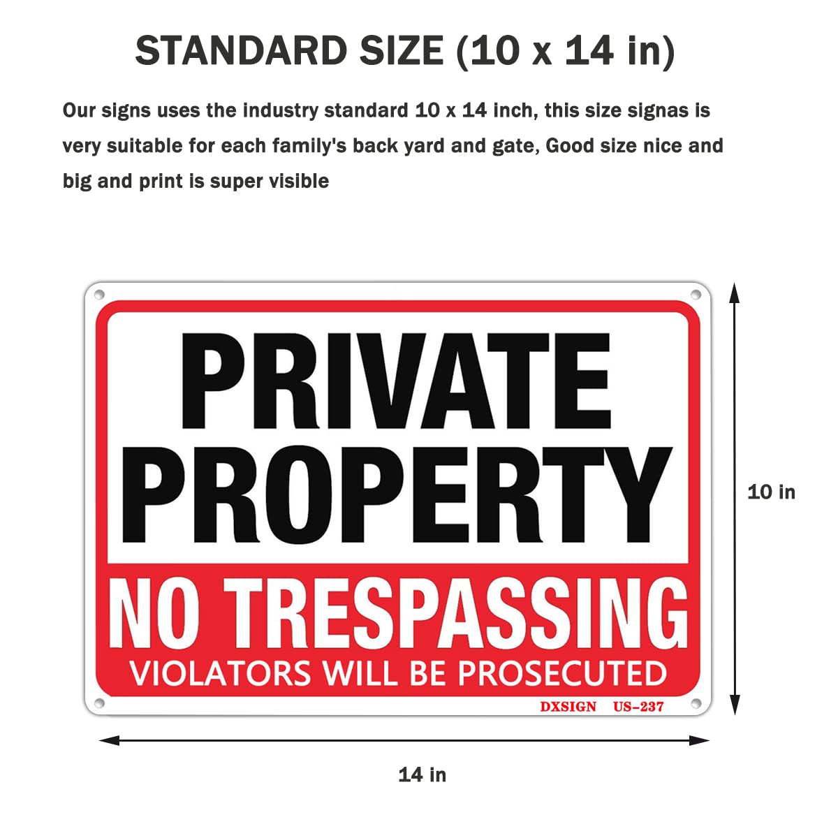 DXSIGN private property no trespassing sign mounted on fence showing boundary warning