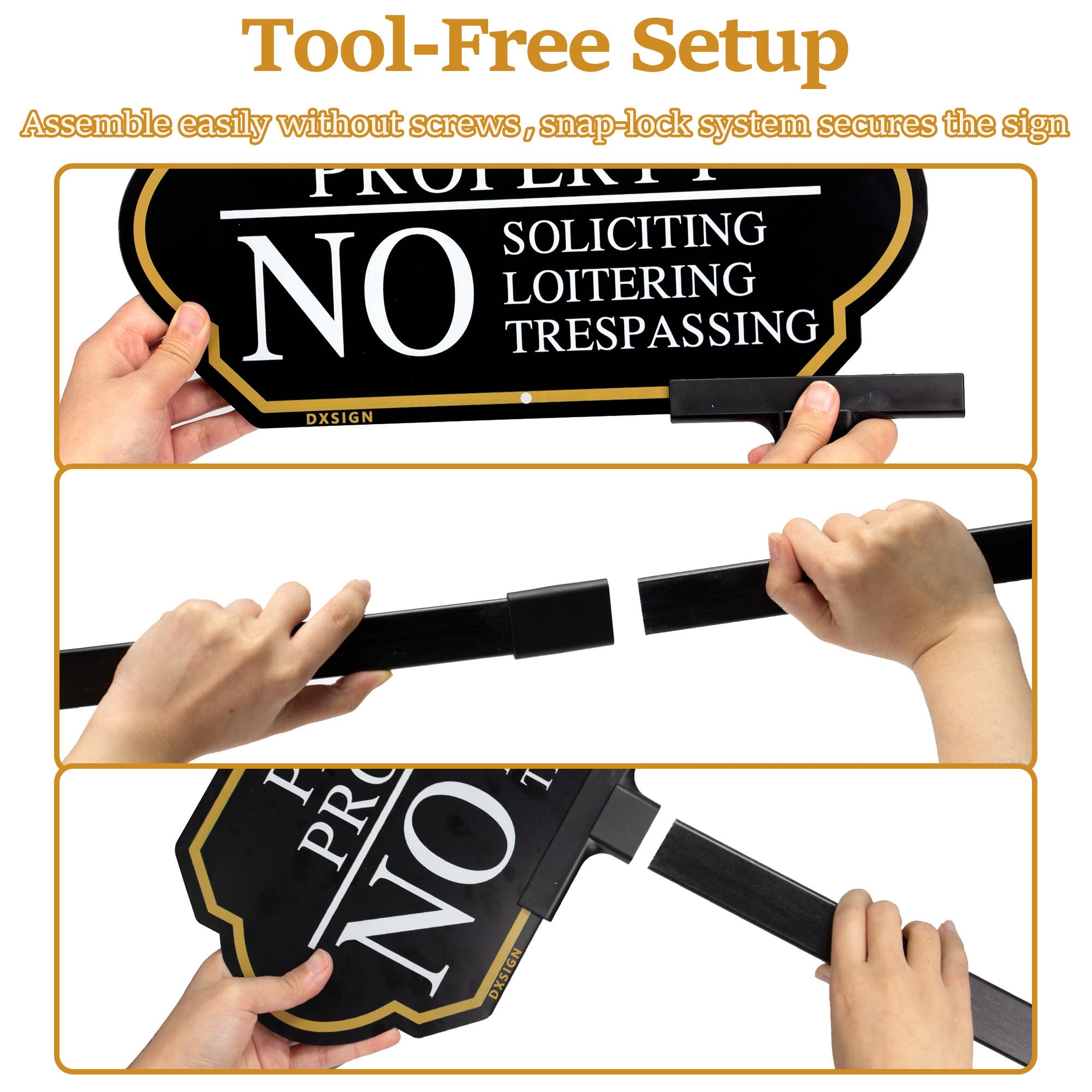 DXSIGN tool-free assembly sign snaps in place without screws.