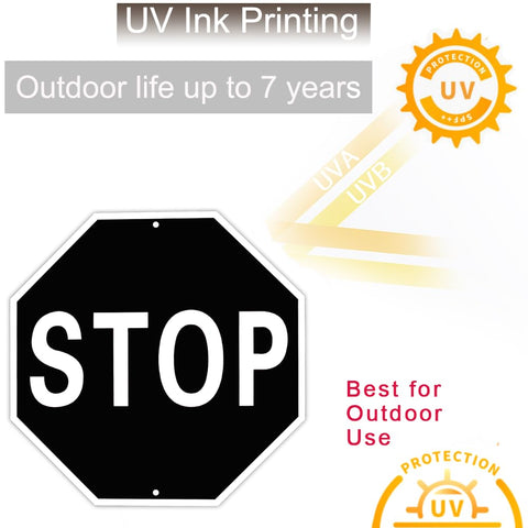 DXSIGN weatherproof STOP sign mounted on wall for outdoor use