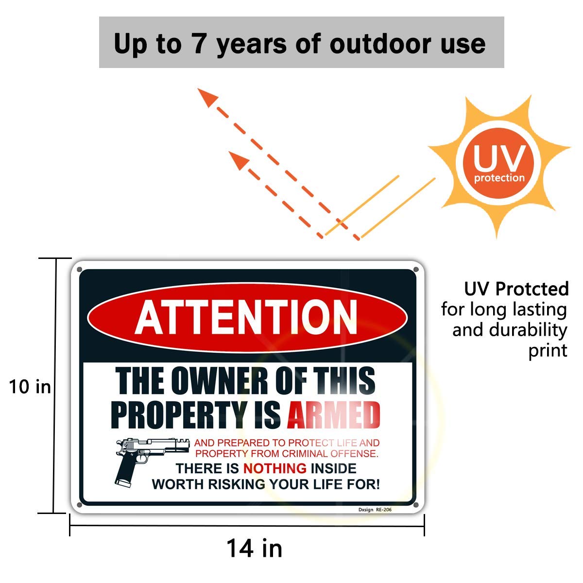 Dxsigns armed warning sign clearly communicates risk to deter trespassers.