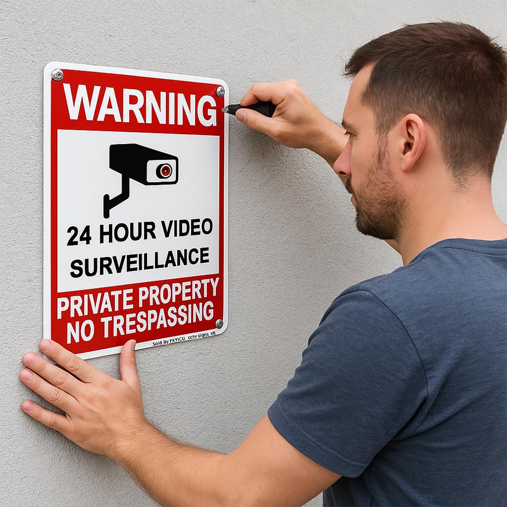 Dxyizus 24hr video surveillance sign 10x14 alerts visitors at a distance.