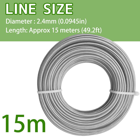 Close-up of DY.2ten trimmer line showing steel core and nylon outer for durable cuts