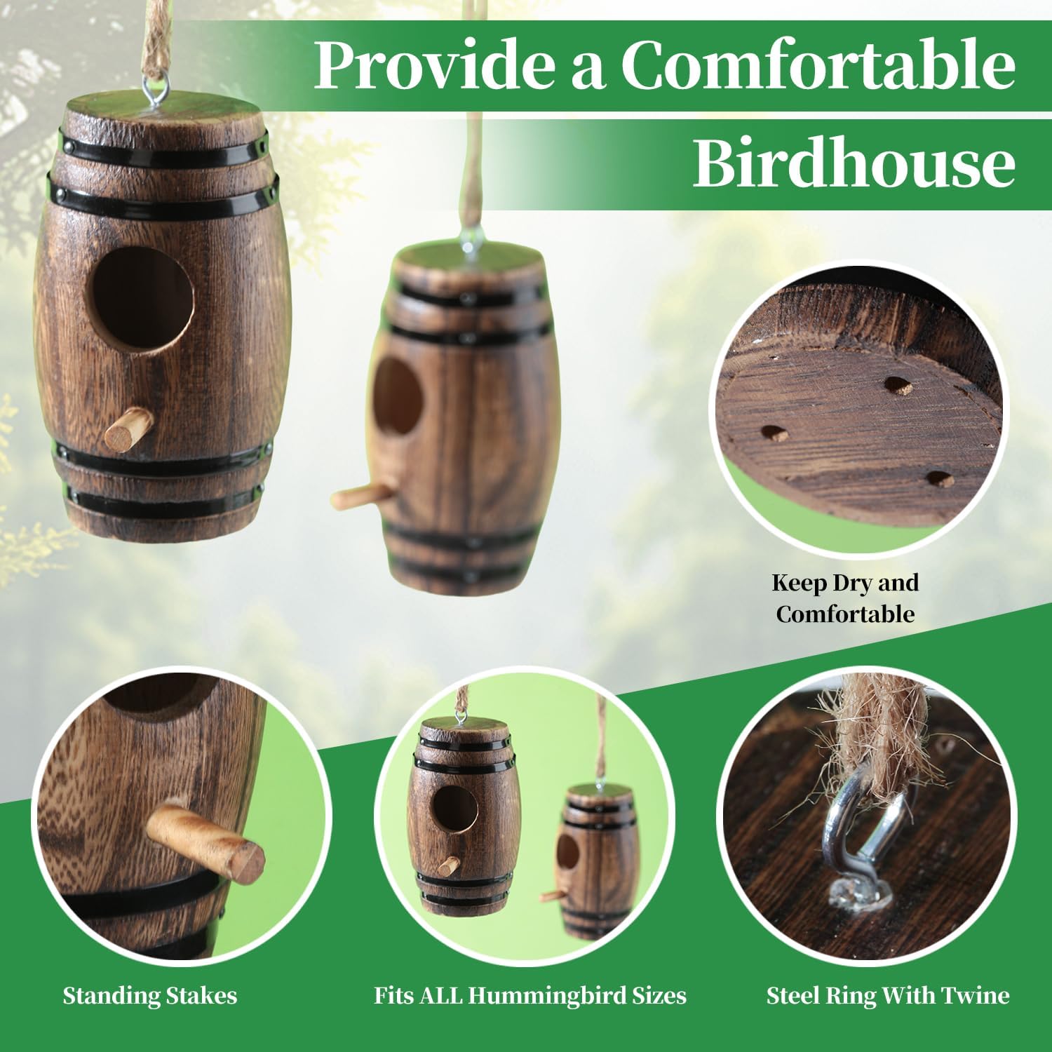 DY-SKTY barrel-shape design adds decorative charm for nesting birds.